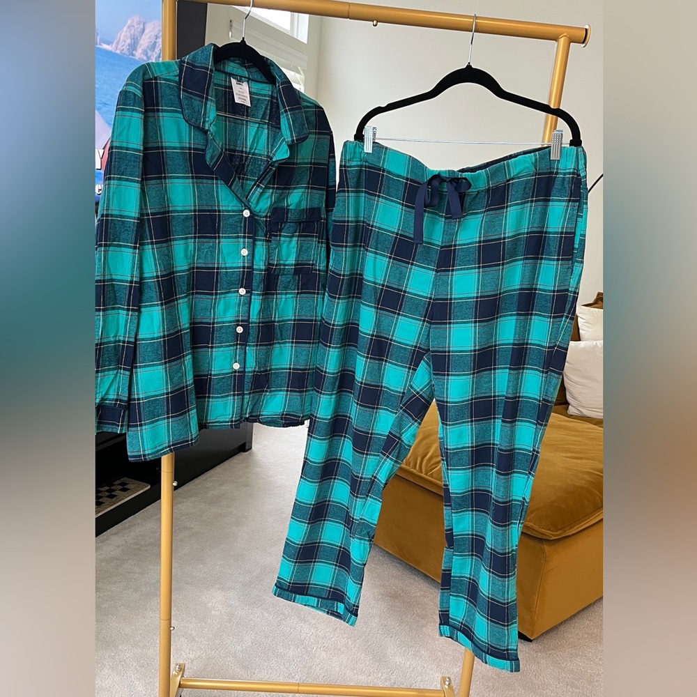 Lands' End green and navy Plaid Pajama Set size XXL